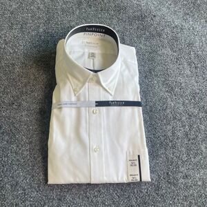 Van Heusen Mens White Pinpoint Regular Fit Dress Shirt 16.5 32/33 Wrinkle Free